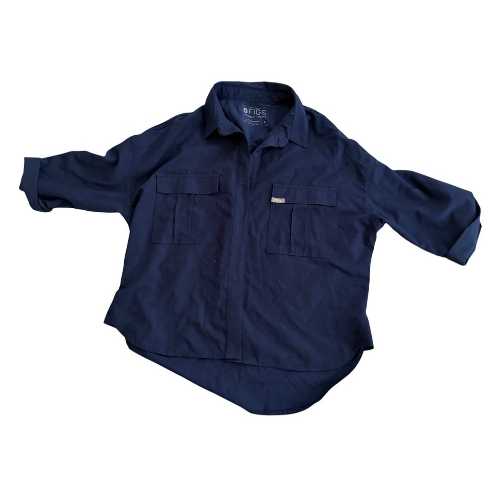 FIGS button-up utility scrub shirt in Navy Blue sz S nurse workwear professional